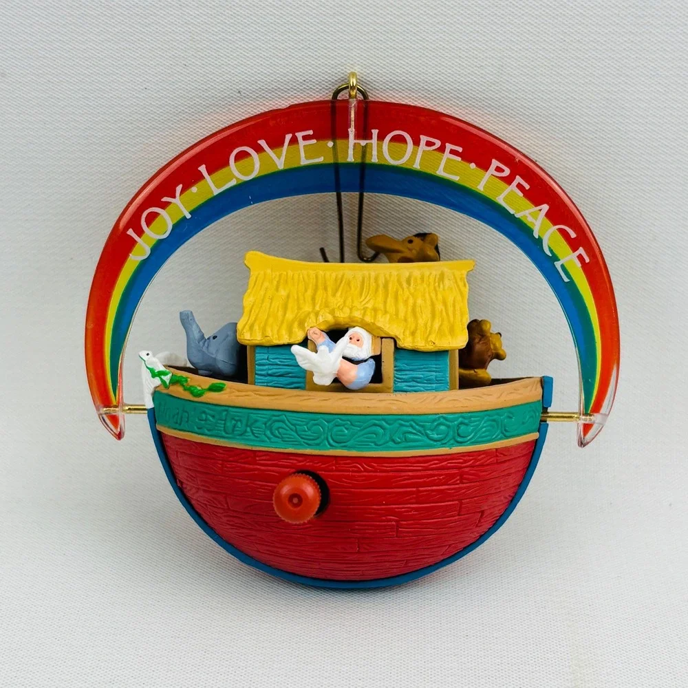 Hallmark Noahs Ark Windup Ornament‎ Rainbow Joy Love Hope Peace Ken Crow 1991